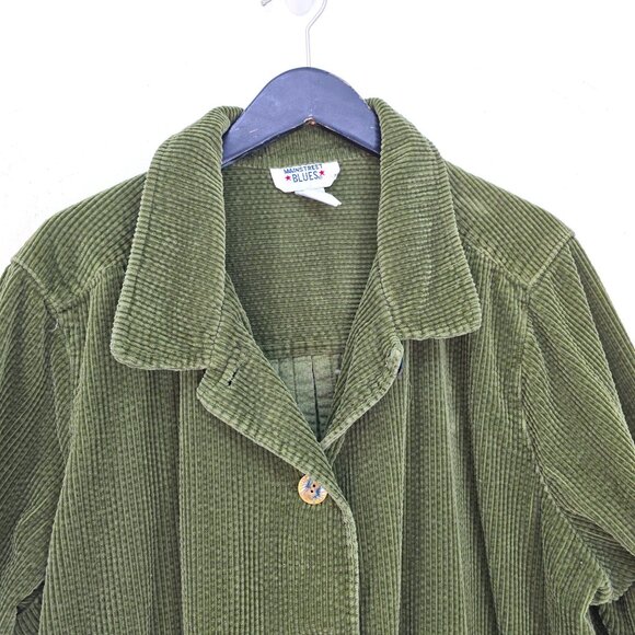 VTG Main Street Blues Olive Green Corduroy Shacket Core Button Front Chore Women - Picture 2 of 6